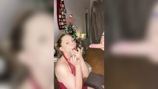 Sexy blonde wife gets facial as a christmas present