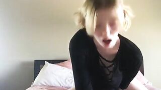 Horny blonde russian slut rides her dildo like crazy