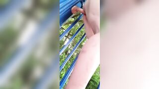 Slut having fun with dildo in public park