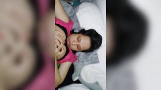 Busty asian titty fuck and cum swallowing action
