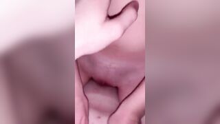 Freshyly shaved pussy grinding on dick