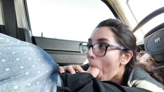 Pull over and blowjob with nerdy brunette