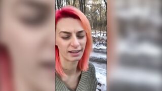 Skinny girl masturbates in the woods