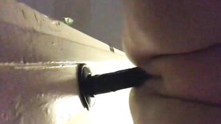 Shaved pussy wife takes fake cock