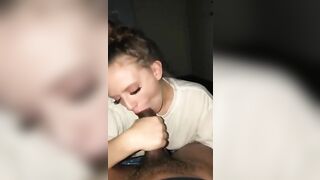 White girl gives sloppy blowjob to long black cock