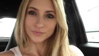 Young blonde girl masturbates in the car