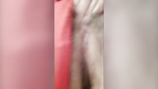 Closeup of hairy pussy masturbation