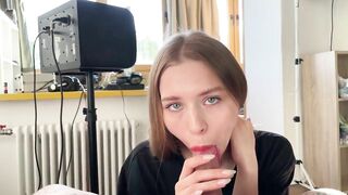 Seductive blowjob with braces and red lipstick