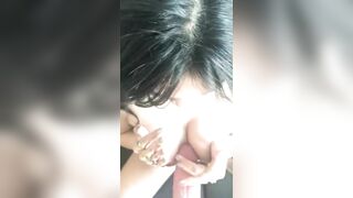 Sexy Asian deepthroat blowjob on knees